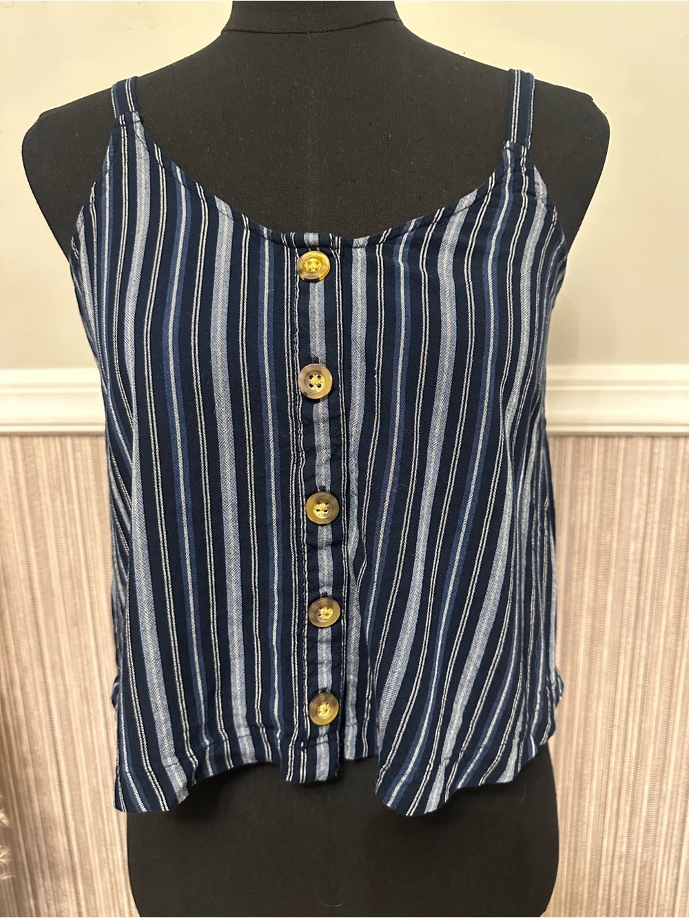 Hollister California Blue Striped Button Front Cami Tank XS